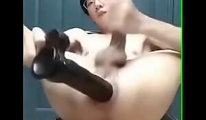 Chinese camboy fisting his forlorn mini-rosebud assfuck with Big black cock