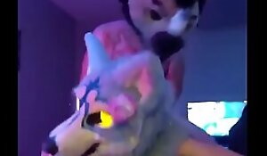 Fursuiter gets fucked in a room running of people