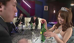 Husband offers Young Japanese Bride, be incumbent on gangbang right after the wedding in a Bar with invited men ready to fuck his wi