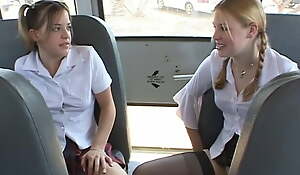 Duo naughty schoolgirls suck the cram driver's hard gumshoe in the backseat
