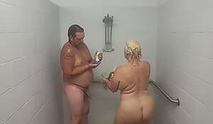 Husband and get hitched taking a shower with a quickie.