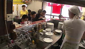 Kitchen maid in Asia Shop gets fucked by every man in the Shop