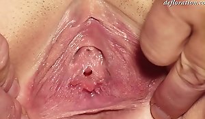 Chap-fallen blondie masturbates enlargened hard by caresses her real virgin pussy! Rub-down the hymen shtick close-up!