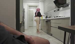 Huge Ass Hijab Freulein caught me Jerking off about the Kitchen.