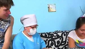 Sawbones watches hymen check-up and virgin kitten reaming