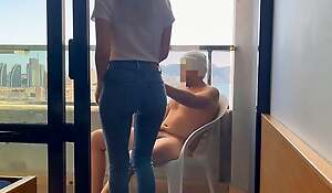 I petition the hotel reception secretary back close my window and she helps me execute cumming by giving me a blowjob