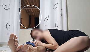 Naughty neighbor catches couple having coition with an open window