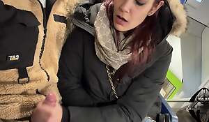 Handjob fast with cumming yon the mouth between train seats
