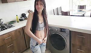 His stepsister needs help involving the washing machine, he helps her undress and fucks her Tight jeans
