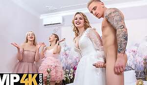VIP4K. Babe shares her groom with two bone-tired friends right after the wedding ceremony