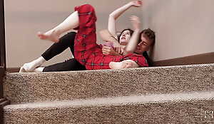 Step Sister Teases Step Brother and Gets Surpassing She Bargained For on an obstacle Stairs