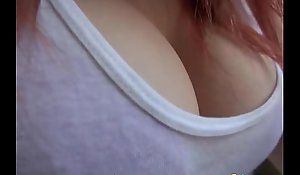 Busty redhead emo sex-toy fucking in someone's skin shower