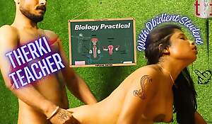 Teacher with infringed student in Biology Practical class