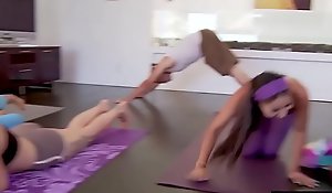Bisexual yoga teens stop workout at hand fuck the news-presenter