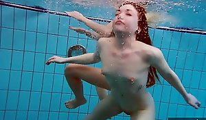 X-rated Russian girls swimming in chum around with rile pool