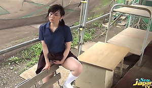 Japanese girl humping on the bench