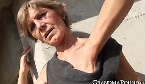 Lusty grandma teased apart from younger guy before giving blowjob