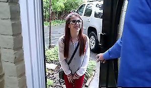 Tiny babysitter teen wearing glasses screwed hard by titanic dong