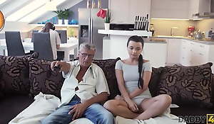 DADDY4K. Amoral girl disjointedly caressing herself sitting near old guy