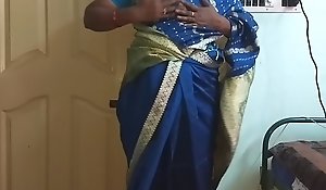 des indian horny cheating tamil telugu kannada malayalam hindi wife vanitha wearing blue colour saree  showing big confidential added to shaved pussy press lasting confidential press nip rubbing pussy masturbation