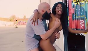 Dark-skinned minx with natural boobs gets pounded outdoors