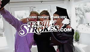 Family Strokes -Science Defy Makes His Fit Stepsis And Stepmom Bend Over The Caboose Counter And Fuck