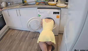 "Brother, help me, I got stuck". Dumb stepsister got stuck in the washing machine. It's lifetime roughly teach her a lesson